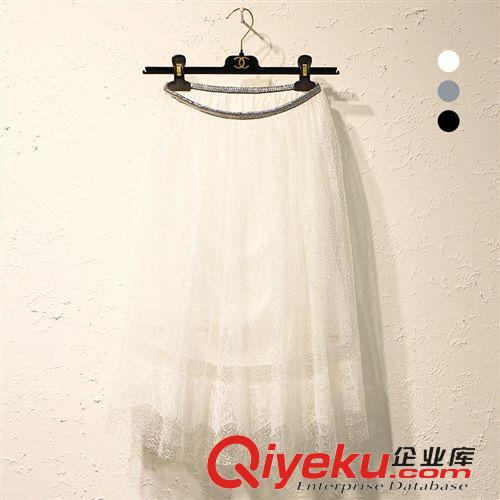 下裝 韓國夏季蕾絲鉤花網(wǎng)紗半身裙蓬蓬百褶A字紗裙中長款短裙