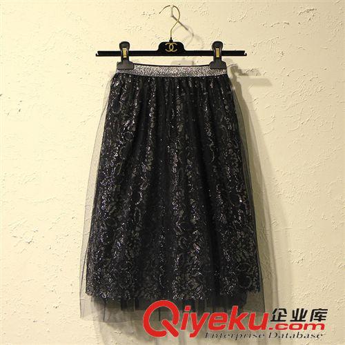 下裝 韓國夏季新款松緊腰燙金網紗百褶A字傘裙大碼短裙半身裙女
