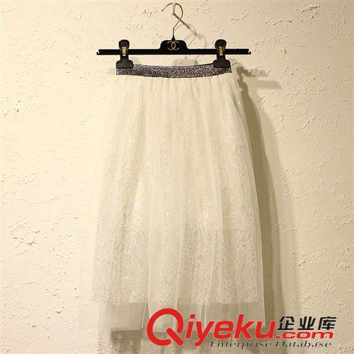 下裝 韓國夏季新款松緊腰燙金網(wǎng)紗百褶A字傘裙大碼短裙半身裙女