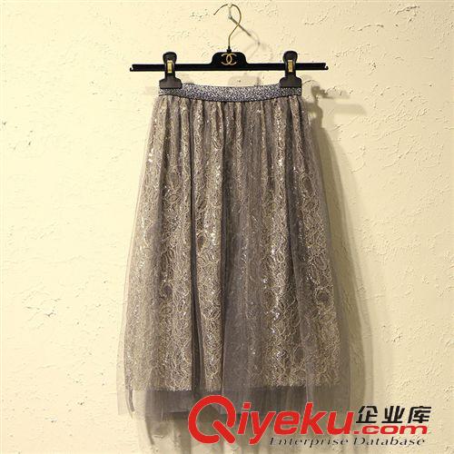下裝 韓國夏季新款松緊腰燙金網(wǎng)紗百褶A字傘裙大碼短裙半身裙女