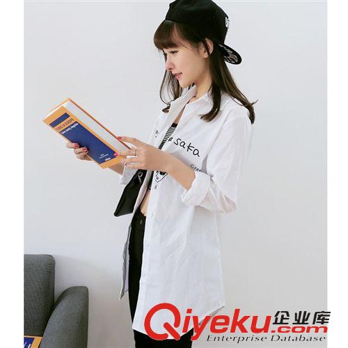 【女式襯衫】 春裝新款寬松大碼女裝韓國(guó)東大門BF字母印花襯衣翻領(lǐng)中長(zhǎng)款襯衫女原始圖片2