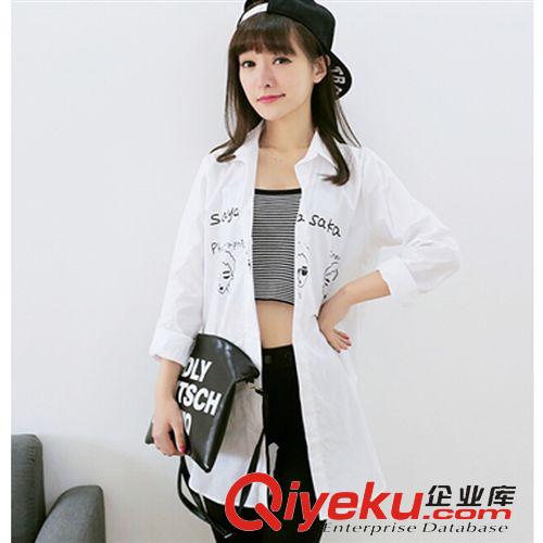 【女式襯衫】 春裝新款寬松大碼女裝韓國(guó)東大門BF字母印花襯衣翻領(lǐng)中長(zhǎng)款襯衫女原始圖片3