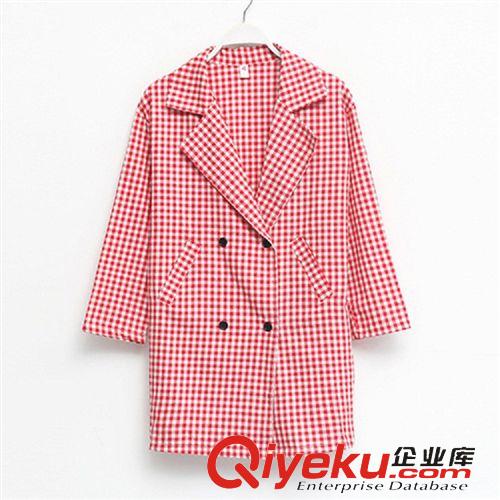 【女士風(fēng)衣、大衣】 2014秋裝新款韓版女式風(fēng)衣 中長(zhǎng)款西裝薄款細(xì)格子大衣外套