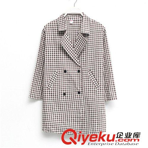 【女士風(fēng)衣、大衣】 2014秋裝新款韓版女式風(fēng)衣 中長(zhǎng)款西裝薄款細(xì)格子大衣外套