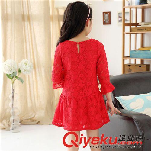 4月下旬新品 女童中大童中袖連衣裙童裙 2015爆款熱賣童裙全身蕾絲女童連衣裙