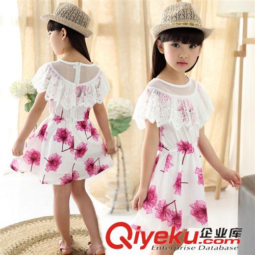 5月下旬 2015夏季新款兒童裙韓版女童裙 棉麻蕾絲純棉中大童短袖連衣裙夏