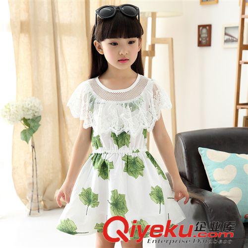 5月下旬 2015夏季新款兒童裙韓版女童裙 棉麻蕾絲純棉中大童短袖連衣裙夏
