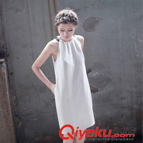 每日新款 2015夏裝新款歐美文藝女時(shí)尚皮圈掛脖個(gè)性露背A字連衣裙潮原始圖片3