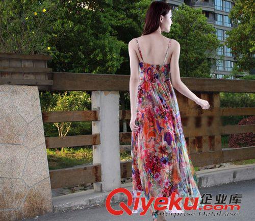 裙裝 2015度假奢華波西米亞長裙真桑蠶絲手工釘珠鑲鉆吊帶沙灘連衣裙原始圖片3
