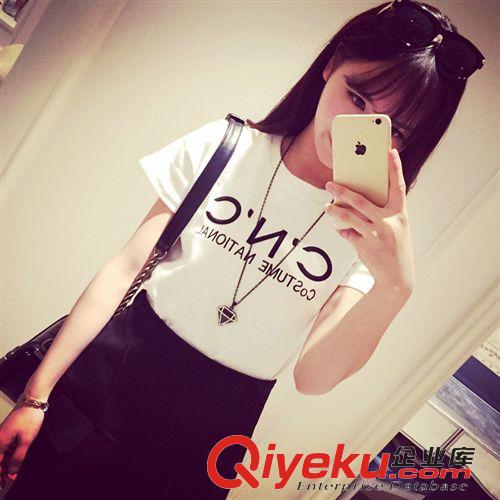 T恤 2015春裝新款街頭潮流加厚絨字母短袖T恤女阿里地攤網一件代發原始圖片3