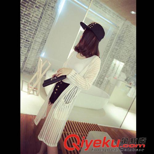 防曬服 2015夏裝新款韓版女裝顯瘦鏤空中長款防曬純色針織開衫一件代發原始圖片2