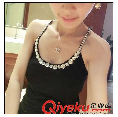 小吊帶/背心 2015夏裝新款百搭后背蝴蝶花領(lǐng)口帶鉆莫代爾吊帶工字背心一件代發(fā)原始圖片2