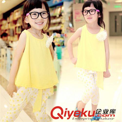 秋裝專區(qū)Autumn 2015新款童裝兒童夏款套裝 中大童女童波點(diǎn)套裝 寶寶兩件套批發(fā)原始圖片2