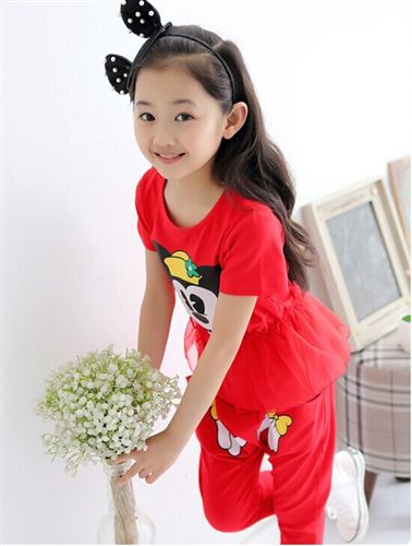 童套裝 童裝女童夏裝2015新款兒童卡通短袖運動套裝小孩衣服女大童兩件套原始圖片2