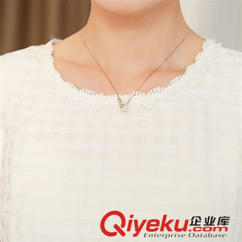 連衣裙 【實(shí)拍】2015夏裝新品 韓版優(yōu)雅女裝修身歐根紗短袖連衣裙女原始圖片2