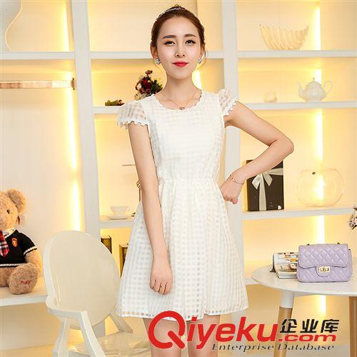 連衣裙 【實(shí)拍】2015夏裝新品 韓版優(yōu)雅女裝修身歐根紗短袖連衣裙女原始圖片3