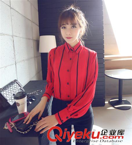 襯衫 2015春季新品 韓版 豎條顯瘦百搭雪紡襯衫 女