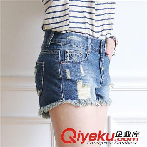 短褲 影視韓模實拍夏季顯瘦修身加大碼牛仔短褲高腰三排扣熱褲子原始圖片3
