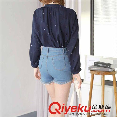 短褲 影視韓模實拍高腰短褲毛邊彈力女牛仔熱毛邊彈力女顯瘦原始圖片2