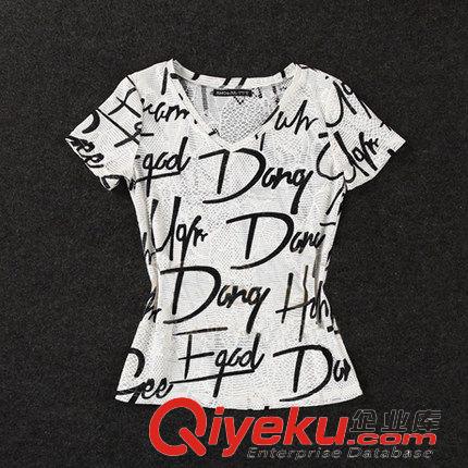 人氣商品 歐洲站2015夏裝歐美女裝新款網紗字母T恤+迷你短褲休閑時尚套裝潮原始圖片3