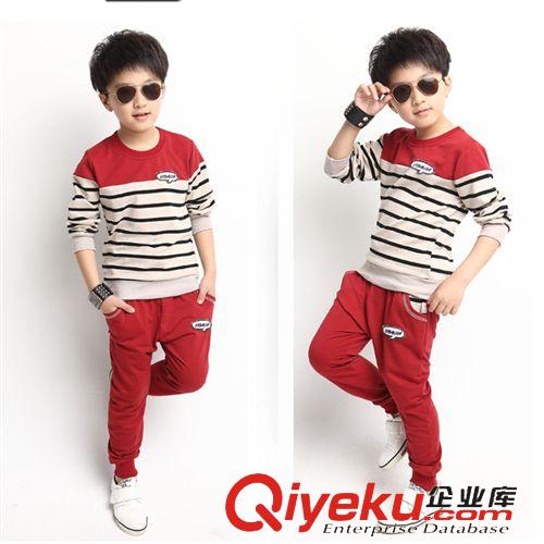 2015新品區(qū) 童裝2015春秋新款精品男童中大童條紋韓版休閑童套裝廠家直銷原始圖片2