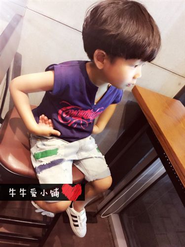 2015年5月春夏款上新 2015夏新款韓國童裝彩色油漆破洞牛仔中褲5分中褲兒童休閑褲批發原始圖片3
