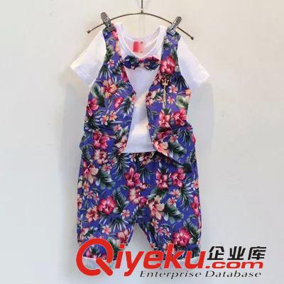 2015年4月春夏款上新 2015女童夏款韓版童裝可愛小胡子無袖t恤+短褲套裝童裝批發廠家