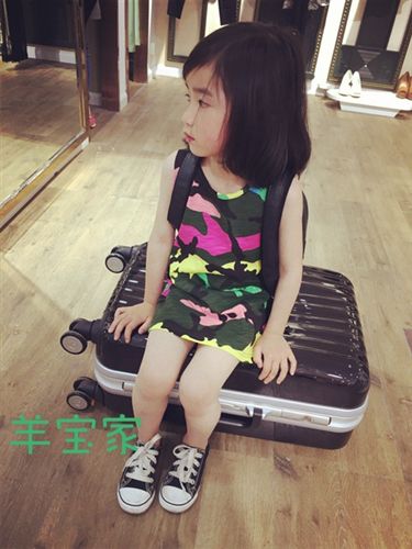 掌柜推薦 童裝2015夏裝新款韓版女童超dp款迷彩背心T恤裙兒童休閑連衣裙原始圖片2