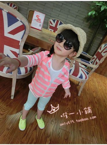 掌柜推薦 童裝2015夏季新韓版女童糖果色透氣條紋防曬衣空調(diào)衫童外套批發(fā)