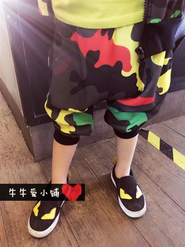 掌柜推薦 套裝2015夏新款男童彩色迷彩雪紡兒童休閑運動套裝童裝批發廠家