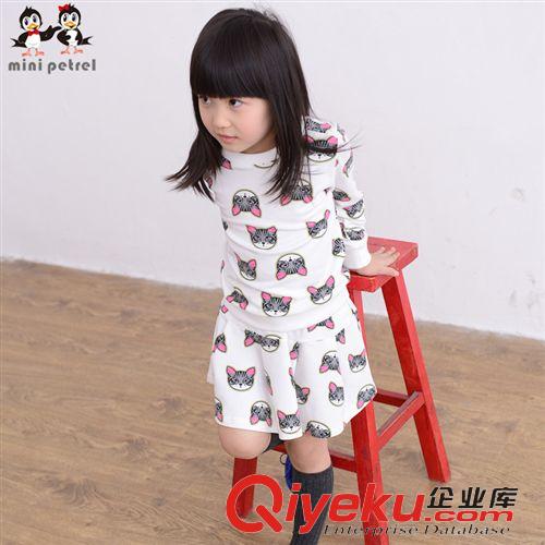 2015春款上新 品牌童套服新春款 韓版女童裙套裝 純棉毛圈小貓印花圖案套服原始圖片2