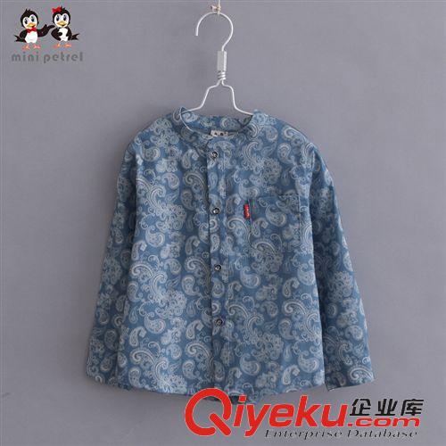 童上衣 品牌童裝新春款 韓版兒童立領(lǐng)襯衣 純棉薄牛仔面料童襯衣原始圖片3