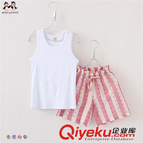 童套裝 童套服夏季新品 韓版純棉女童無(wú)袖套裝二件套裝