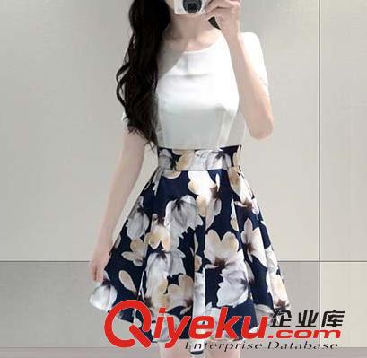 4月夏季新款 傲曼服裝夏裝新款女裝短袖大花圓領(lǐng)收腰雪紡連衣裙空間代理g1642原始圖片3