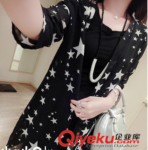 大碼女裝 傲曼新款 韓版大碼女裝夏季星星雪紡衫中袖小披肩防曬衣 d616d原始圖片3