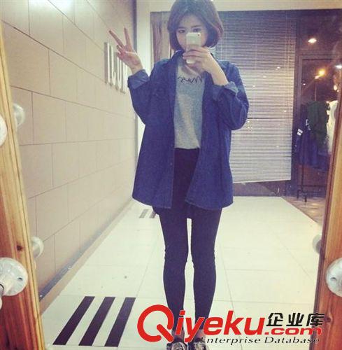 牛仔衣 傲曼 春裝襯衣女 中長款牛仔襯衫女長袖 韓版襯衣 T416原始圖片3
