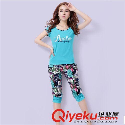爆款/鎮(zhèn)廠之寶/新品 2015韓版夏季新款少女衛(wèi)衣休閑套裝大碼時(shí)尚印花短袖運(yùn)動(dòng)套裝女原始圖片2