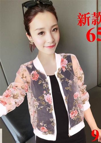 防曬衣 2015外套女士短款韓版修身夾克網紗印花防曬衣潮夏季歐根紗不退換原始圖片3
