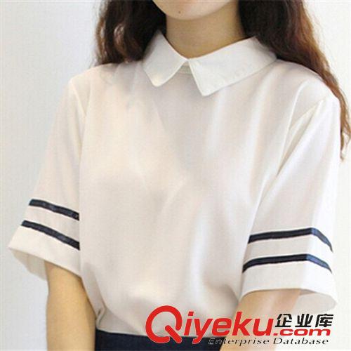 廣州站 2015夏季新款女生學(xué)院風(fēng)海軍水手服襯衫牛仔裙兩件套裝學(xué)生班服原始圖片2