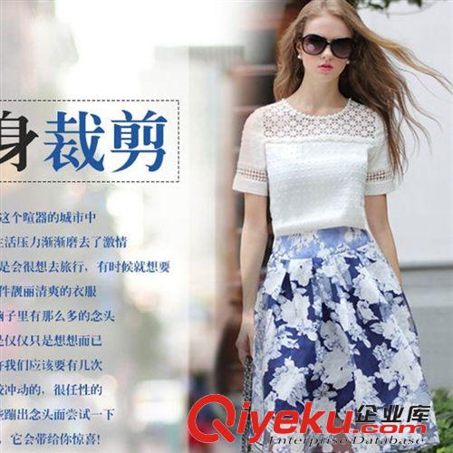 惠州站 2015歐美dp鉤花蕾絲鏤空上衣套裝A字裙歐根紗兩件套夏裝女原始圖片2
