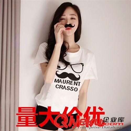 大碼女裝 2015夏裝韓版新款女裝寬松上衣女潮印花胡子短袖t恤一件代發(fā)原始圖片2