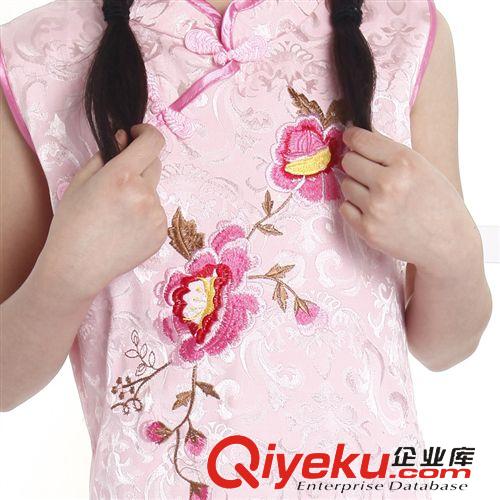 六一表演服專區(qū) 童裝女童中大童唐裝禮服夏裝繡花全棉粉旗袍裙子六一古箏表演出服