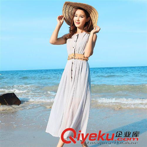 5月新款 新款女裝氣質修身長款女連衣裙無袖雪紡波西米亞長裙 夏季