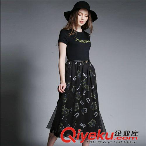 4月新款 歐洲站女裝新款歐美顯瘦連衣裙 修身雪紡拼接連衣裙
