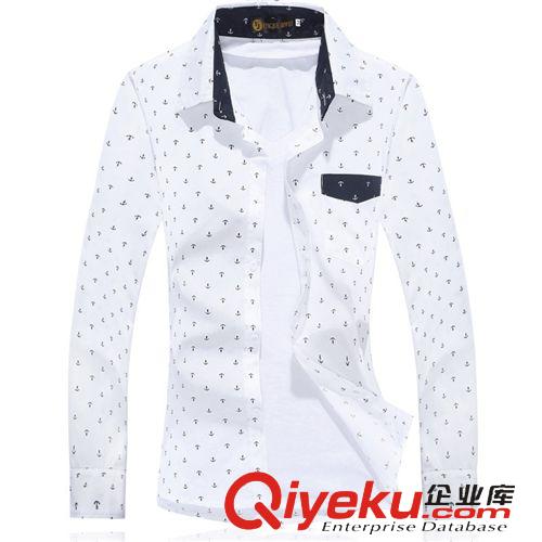襯衣 2015春款男裝 風(fēng)船錨印花百搭襯衫 時(shí)尚潮男修身男式襯衫一件代發(fā)原始圖片2