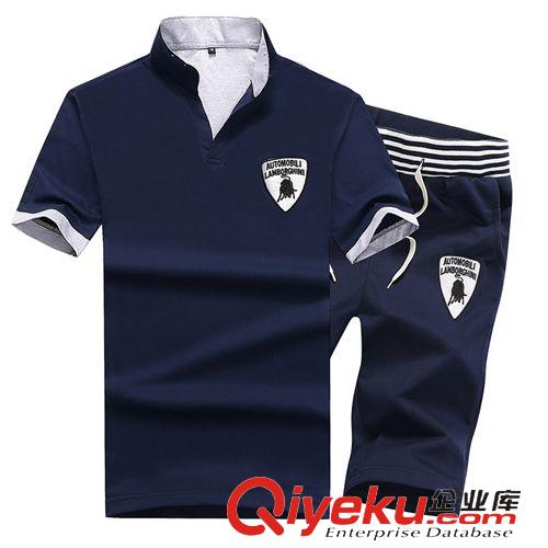 夏季套裝 2015夏季男士短袖套裝公牛男休閑短褲套裝T恤韓式立領運動套裝原始圖片3