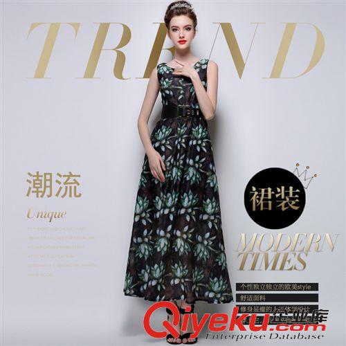 歐美風(fēng)系列 2015歐洲站夏季新款 長(zhǎng)款修身顯瘦無袖 印花大碼連衣裙原始圖片2
