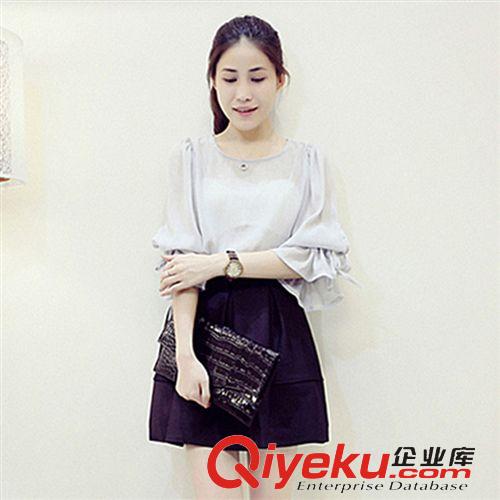 熱門系列 2015夏季韓版新款女裝名媛小香風(fēng)雪紡衫套裝時(shí)尚連衣裙原始圖片2