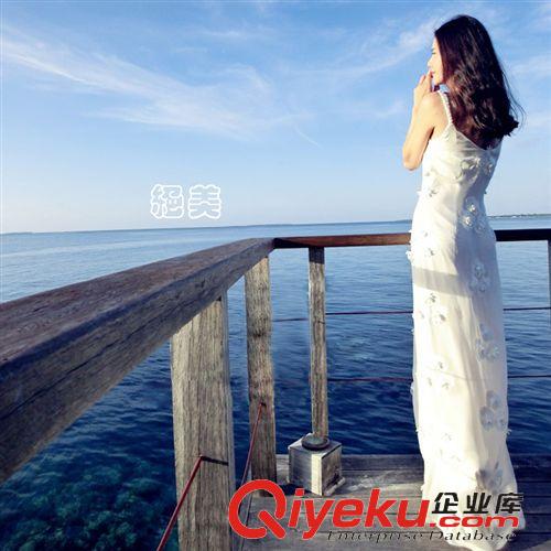 15年2月上新 劉鈺懿同款2015年夏季新款白色吊帶長裙禮服裙海邊度假裙沙灘長裙原始圖片3