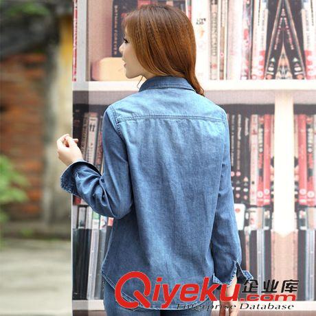牛仔系列 2015新款百搭打底牛仔襯衫 女長袖韓版牛仔襯衣繡花襯衣潮